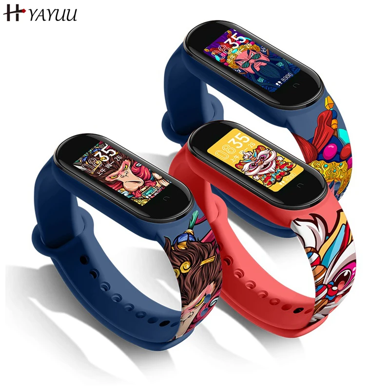 YAYUU Fadeless Печатный ремешок на запястье для Xiaomi Mi Band 6 5 NFC с цветочным рисунком