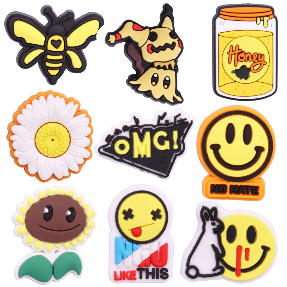 1Pcs Animals Bee Yellow Series OMG PVC Garden Shoe Charms Clog Decorations DIY Crocs Jibz Backpack Wristbands Kids Party Gift | Обувь