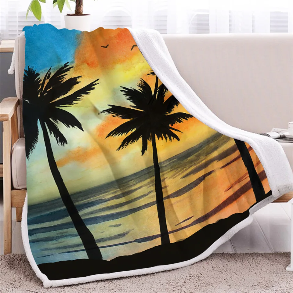Blesslive акварельное одеяло для кровати рассвет пушистое одеяло закат на море шерпа одеяло красочный пейзаж Mantas De Cama - Цвет: 3