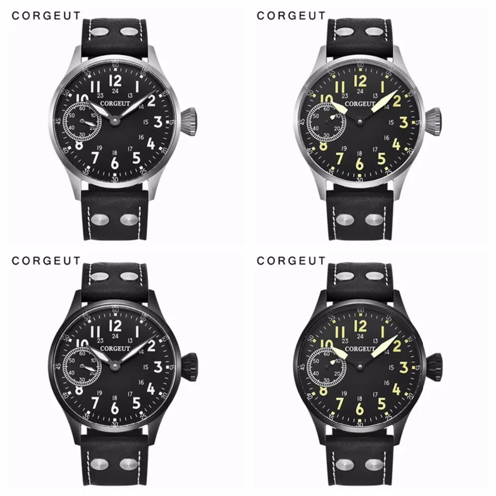 

Corgeut Fashion Top luxury Mechanical Wrist Watch 17 Jewels Hand Winding 6497 Seagull ST3600 Leather Clock Luminous men Watches
