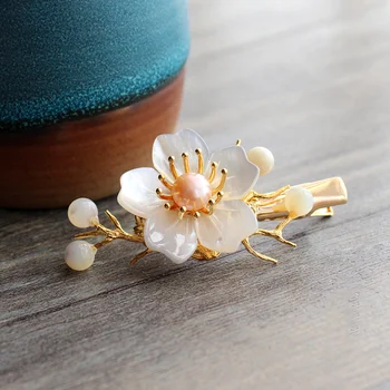 

Flower Pearl Hair Clip Shell Copper Hair Clips Chinese Hairpin Hair Pins For Women Pince Cheveux Femme Hair Jewelry WIGO1444