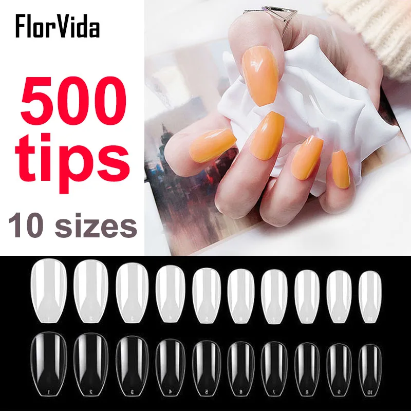 Florvida 500 шт полное покрытие накладные ногти Короткие овальные ногти кончики пальцев накладные ногти натурально чистый стиль накладные ногти
