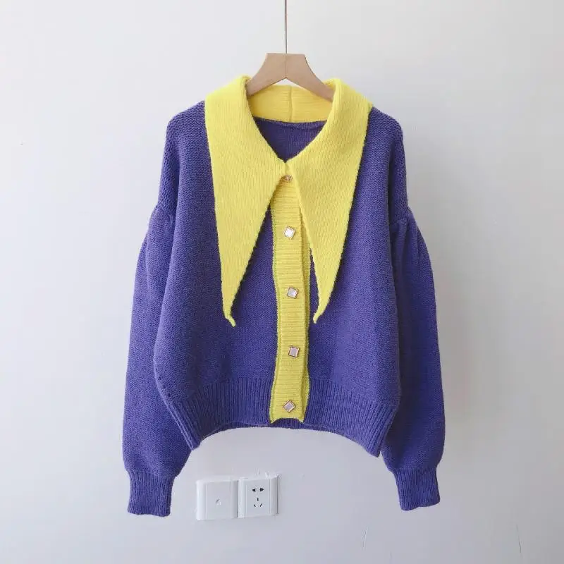ZITY Autumn Winter New 2020 Women Casual Sweater And Cardigans Long Collar Turn Down Knitting Coat Tops |
