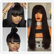 SuQ Women's   Long Straight Wig Hair With Bangs Synthetic Natural Black Cosplay Party Long Heat Resistant Daily Wigs For Women