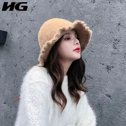 HG вязаная Рыбацкая шляпа Женская милая дикая тазиковая шапка корейский стиль купольная маленькая верхняя шляпа модные аксессуары осень
