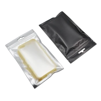 

100PCS Resealable Matte Black Aluminum Foil Frosted Clear Plastic Bags Valve Zip Lock Pouches Package Storage Bag With Hang Hole