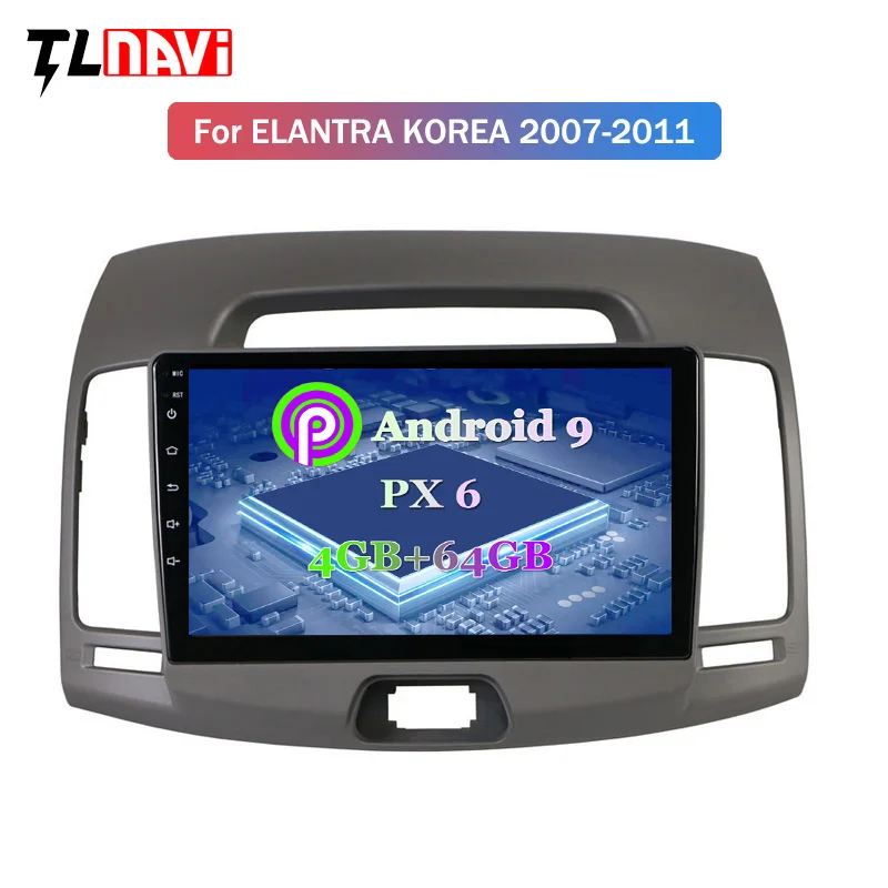Excellent 9 INCH Android 9.0 PX6 4G+64G CAR gps Navigation Radio For Hyundai Elantra 2007-2011 Korea Car DVD Player 1