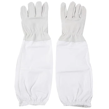 

1 Pair of Gloves with Protective Sleeves ventilated Professional Anti Bee for Apiculture Beekeeper - gray and White