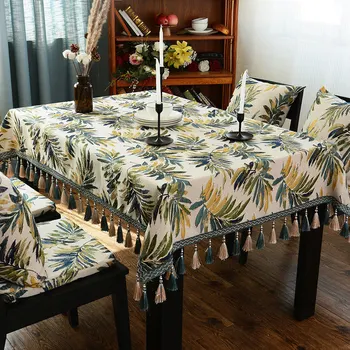 

American Country Leaves Rectangular Tablecloth with Tassels Square Dining Party Event Coffee Fabric Table Cover Home Decoration