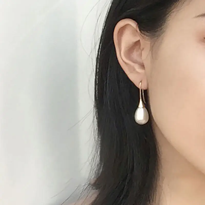 

New Trendy Korean Earrings Retro Geometric Pearl Drop Earrings For Women Long Temperament Hook Fashion Earring Statement Jewelry