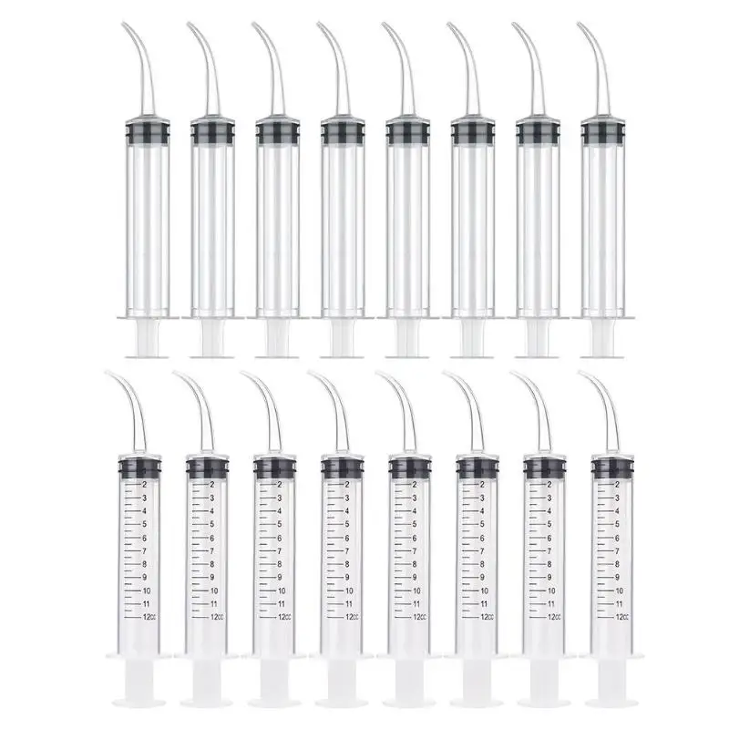 

8pcs 12cc Disposable Dental Elbow Syringe Curved Tip Irrigation Cleaner Teeth Washing Irrigation Conveyor Oral Care Tools