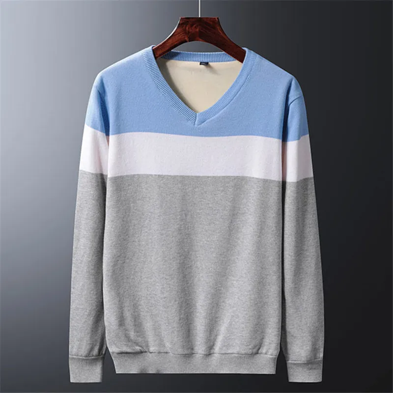 

V-Neck Sweater Men Pullover Korean Long Sleeved Tops Plus Velvet Thick Warm Knitwear Autumn Winter Clothes Casual Jersey Hombre