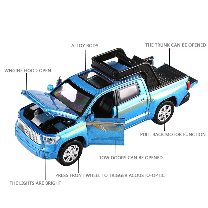 1:32, Toyota Tundra, пикап, модель автомобиля, сплав, литая игрушка, модель автомобиля, потяните назад, детские игрушки, коллекционные вещи, бесплатна... 1:32, Toyota Tundra, пикап, модель автомобиля, сплав, литая игрушка, модель автомобиля, потяните назад, детские игрушки, коллекционные вещи, бесплатна...