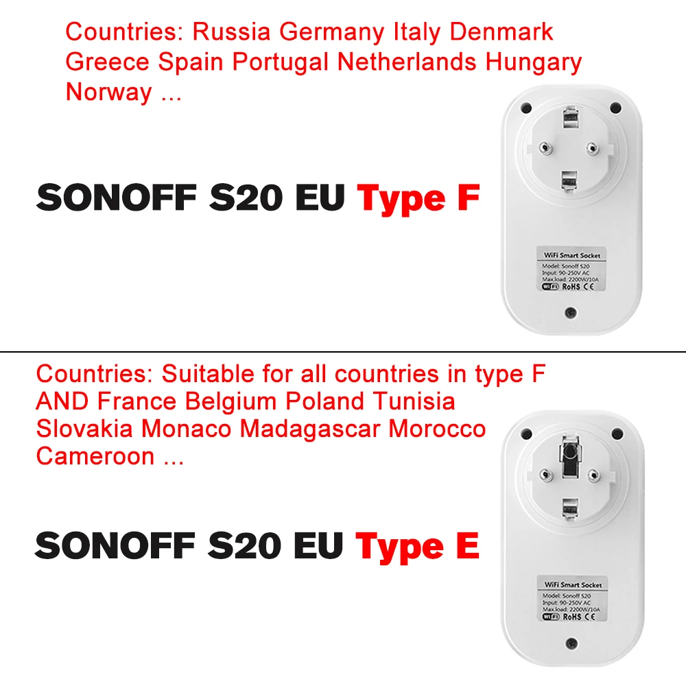 2 шт. Sonoff S20 EU Plug Wifi умная розетка переключатель беспроводное приложение Удаленная розетка переключатель синхронизации для умного дома Alexa