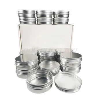 

18Pcs Empty Aluminum Tin Jars 60g Cosmetic Containers Silver Round Cans with Screw Cap Top Lid for DIY Balm Wax Storage Box