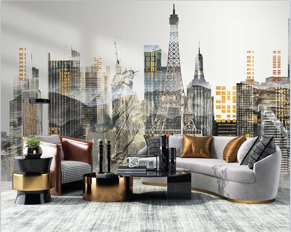 

beibehang Custom modern new hand-painted urban architecture TV bedroom living room background wallpaper wall papers home decor