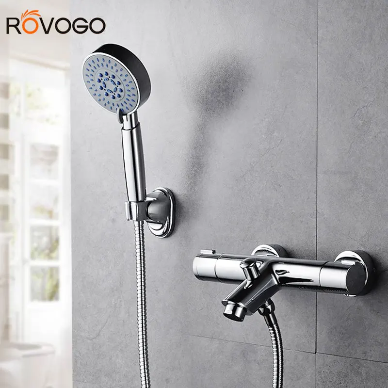 ROVOGO смеситель для ванны Термостатический смеситель для ванной комнаты с ручным душевым смесителем набор латунных хромированных смесителей