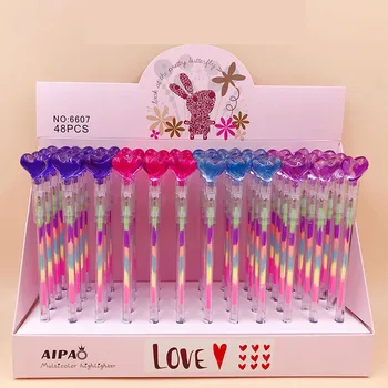 

48 pcs/lot Kawaii Crystal Heart Gel Pen Cute 0.7 mm Colorful ink Drawing Pens School Office writing Supplies Promotional Gift