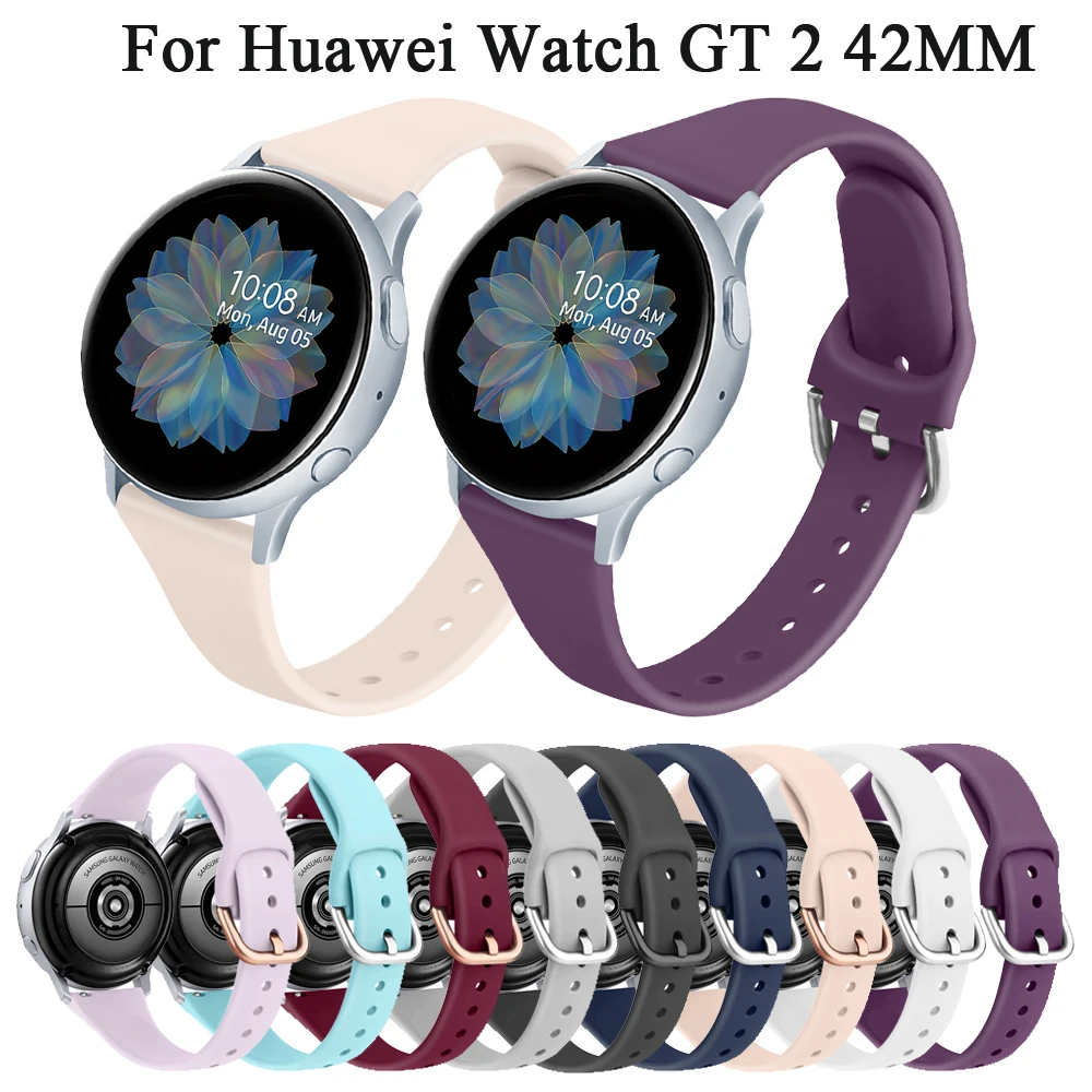 

Ремешок силиконовый для Huawei Watch GT2 42 мм, Узкий браслет для наручных часов Huawei Watch 2 Honor Magic Watch 2 42 мм, 20 мм