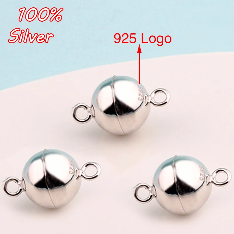 

100% 925 Sterling Silver Ball Shape Magnetic Clasp Converter 6mm 8mm Bracelet Necklace Jewelry Making Accessories Wholesale