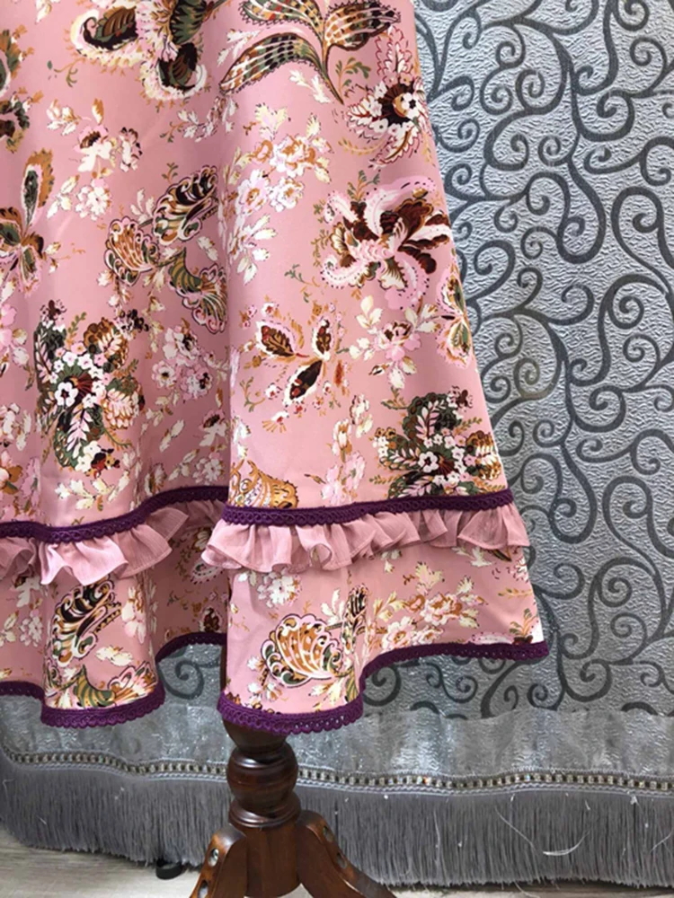 SEQINYY милое платье Лето Весна модный дизайн с коротким рукавом и оборками Лук Цветы Печатных Мини платье трапециевидной формы