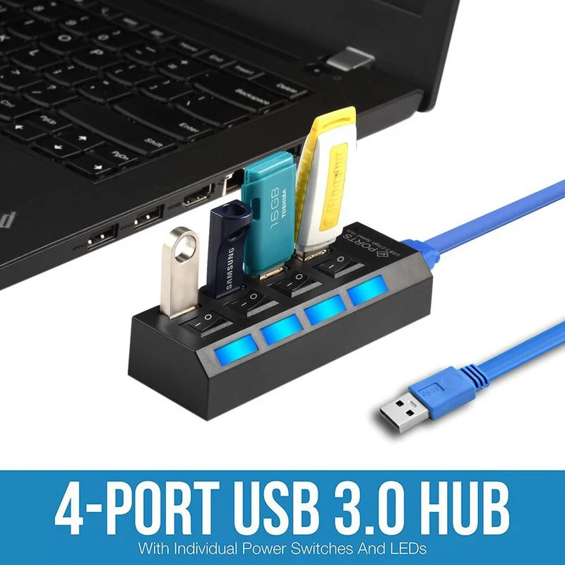 Usb-концентратор Basix 3,0 с переключателем включения/выключения питания высокоскоростной адаптер usb-концентратор 4/7 портов светодиодный usb-разветвитель для Windows Mac OS Pc ноутбука