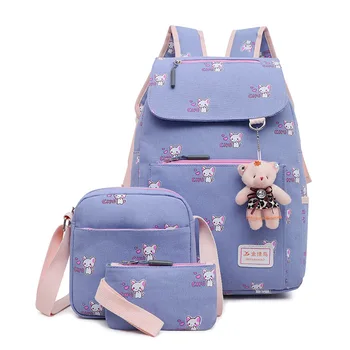 

2020 Cartoon Printing Kids School Backpack For Girls canvas Princess School Bags 3pcs/set Backpacks schoolbag Mochila Escolar