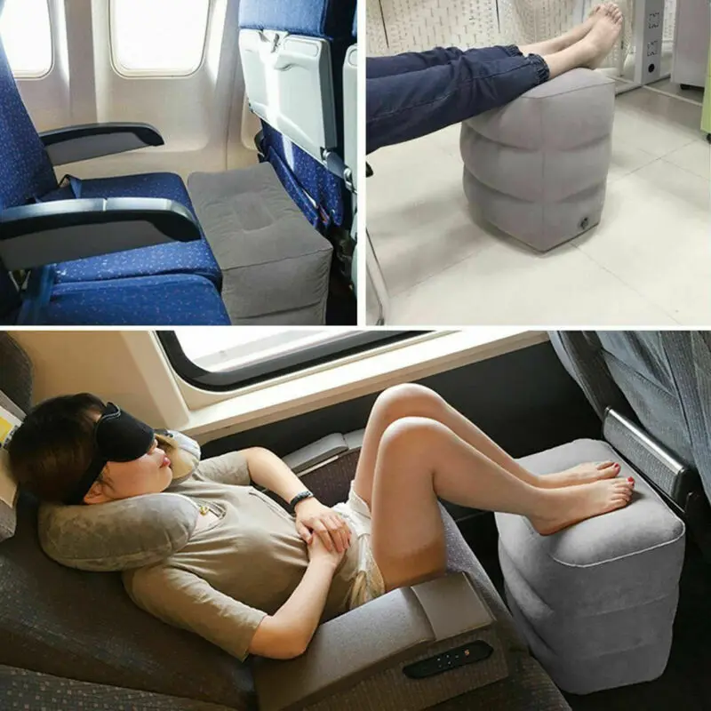 

New 1PC Useful Inflatable Portable Travel Footrest Pillow Plane Train Car Adult Kids Bed Footrest Pad Pillows Gray Without Bags