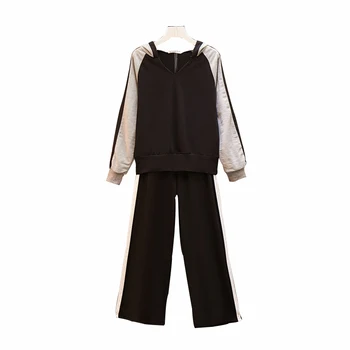 

Rlyaeiz 2019 Autumn Casual 2 Piece Set Women Tracksuits Color Patchwork Hoodies + Striped Pants Sporting Suits Woman Track Suit