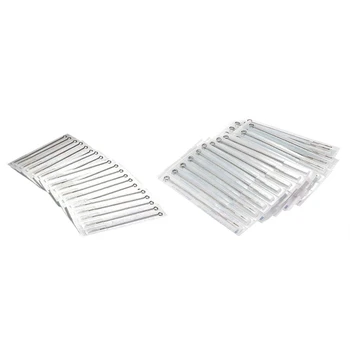 

100 Pcs Disposable Sterile Tattoo Needles Stainless Steel Round Shader, 50 Pcs 14RS & 50 Pcs 5RS