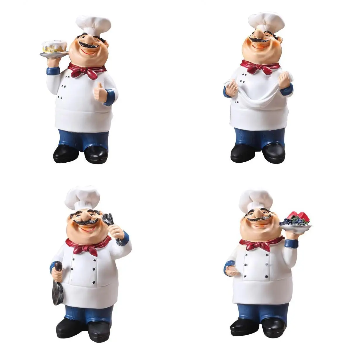 4Pcs Chef Adornment,Kitchen Resin Ornaments,Chef Statue Sculpture for Collectible Figurine