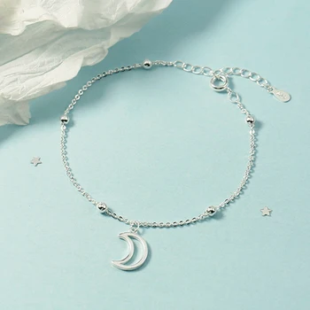 

Korean Fashion Hollow Out Moon Pendant Bracelet Charming Women's Silver Color Bead Chain Accessories Elegant Wedding Jewelry