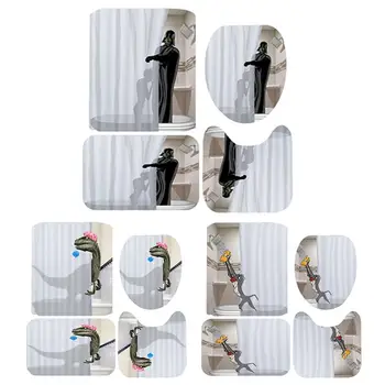 

4-piece Shower Curtain Set Waterproof Bathroom Decoration Floor Mat Toilet Lid Cover