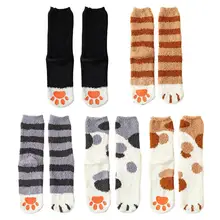 Плюшевые носки из кораллового флиса; женские носки без пятки; сезон осень-зима; милые толстые теплые носки-тапочки с когтями для сна; хлопковые носки