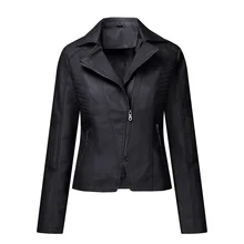 2021 New Autumn Women Faux Soft Leather Short Jacket Street Female Zipper Moto Biker Turndown Collar Black Coat Outwear