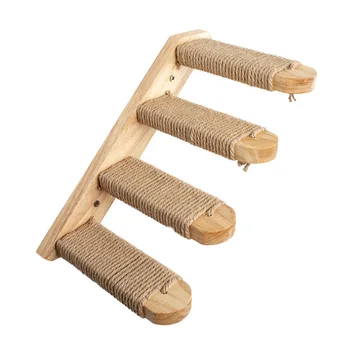 

15.75inch Shelf With Sisal Rope Cat Climbing Ladder Rubberwood Anti Slip Four Steps Stairway Stairs Frame Wall Mounted