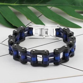 

Punk Jewelry Biker Bicycle Motorcycle Chain Men Bracelets Bangle 16mm Titanium Steel waterproof Black blue Bracelet customizable
