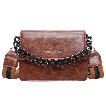 

2019 Korean retro wild stone pattern handbag simple wide shoulder strap thick chain shoulder slung small square bag