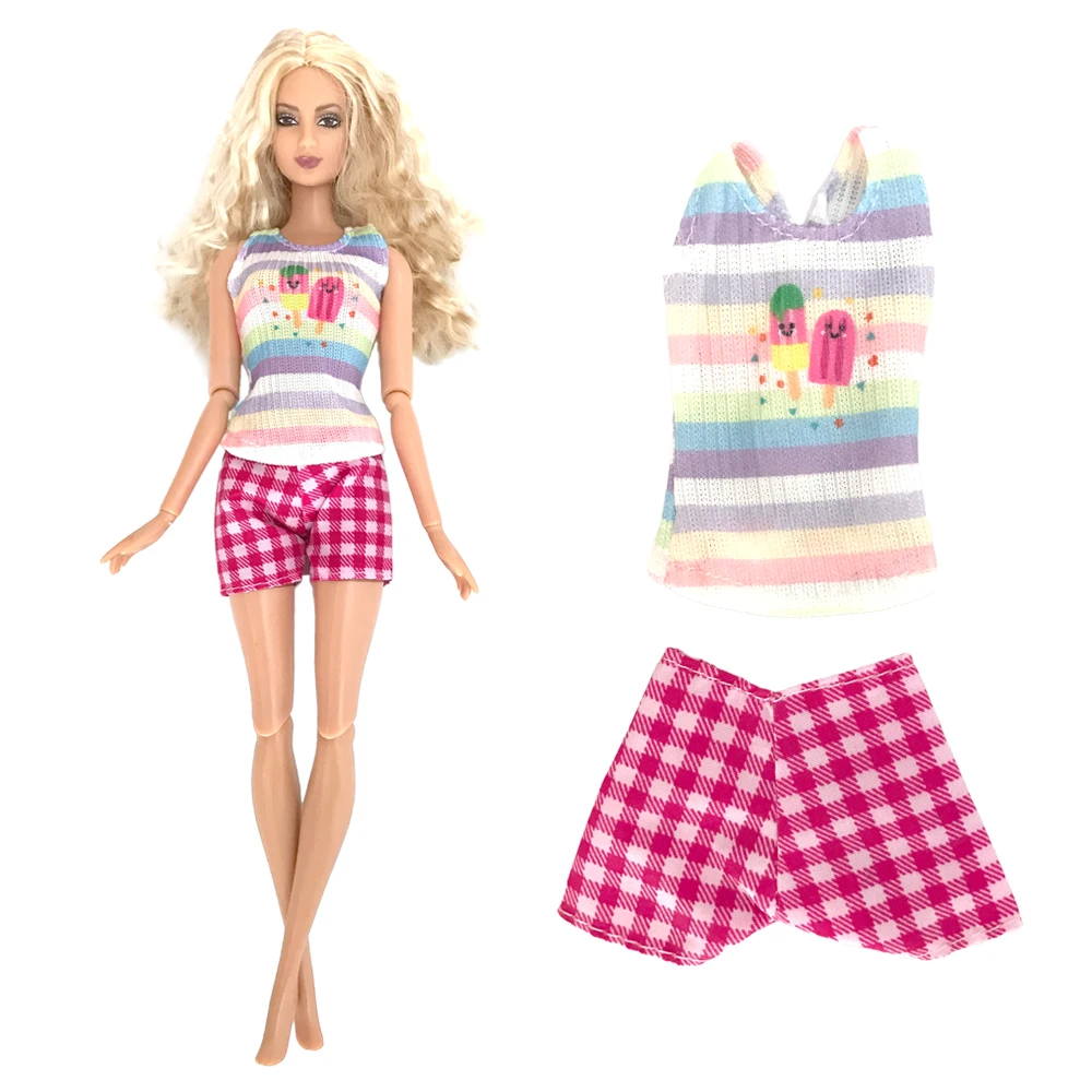 Nk 1 Set 1/6 Princess Fashion Rainbow Top Abbigliamento Casual Daily Red Plaid Shorts Suit For Barbie Doll Accessori Ragazza Regalo Giocattolo