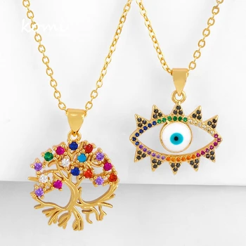 

KOMi Fashion DesignMs Color Rhinestones With Color Eyes Pendant Necklace Tree Of Life Fine Gold Chain Jewellery K2338