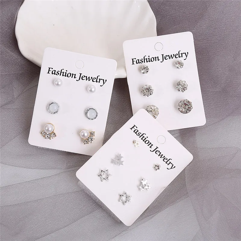 3 пар/компл., Htzzy Новое Поступление Комплект сережек для женщин Модные украшения геометрический принт звезды простой с украшением в виде кристаллов подарочные серьги-гвоздики