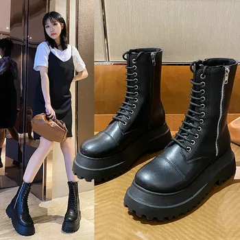 

Lolita Boots Round Toe Leather Women's Shoes Luxury Designer Winter Footwear Booties Woman 2020 Low Heel Boots-women