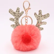 Стиль блесток Лось Рождественский брелок на Рождество с изображением оленьих рогов плюшевый брелок для ключей женская сумка брелок в подарок