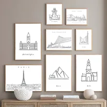 

Abstract City Line Drawing Barcelona Paris Toronto Wall Art Print Canvas Painting Nordic Poster Decor Pictures For Living Room