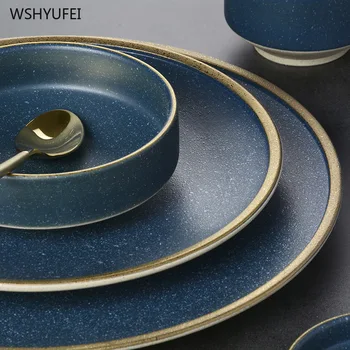 

Direct high-end jade candle series retro gold-plated ceramic steak dessert cake sauce rice home hotel restaurant tableware