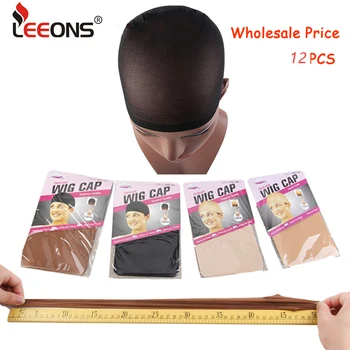 

Leeons Black Stocking Caps Wig 12Pieces/6Pack Wig Cap Stocking Stretch Polyester Weave Hairnets For Making Wigs Free Size