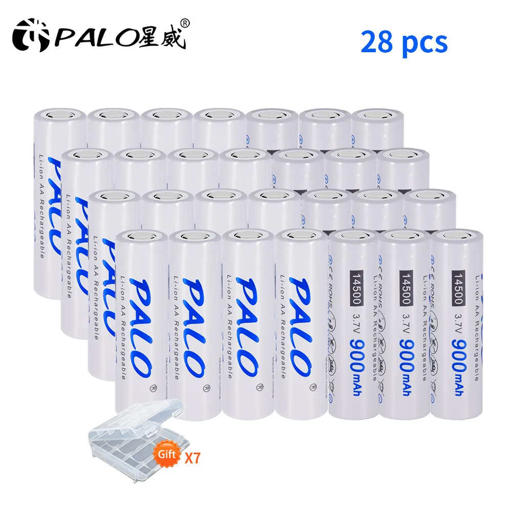 28pcs PALO 14500 батарея 900mAh 3,7 V литий-ионная аккумуляторная батарея AA батарея литиевая батарея для светодиодных фонарей Налобные фонарики игрушки верхняя голова - Цвет: 28pcs