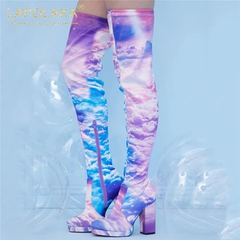 

Lapolaka Fashion New Hot Big Size 44 Thick High Heels Over The Knee Boots Woman Shoes Platform Stretch Boots Female