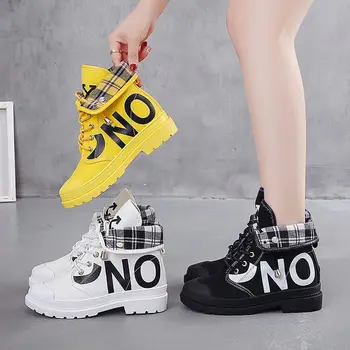

2020 new women's canvas shoes yellow thick bottom letters high-top casual sports shoes laced casual shoes girls vulcanized shoes