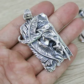 

s925 pure silver embossed pendant for man Thai silver personality accessories domineering trend eagle feather tag man pendant